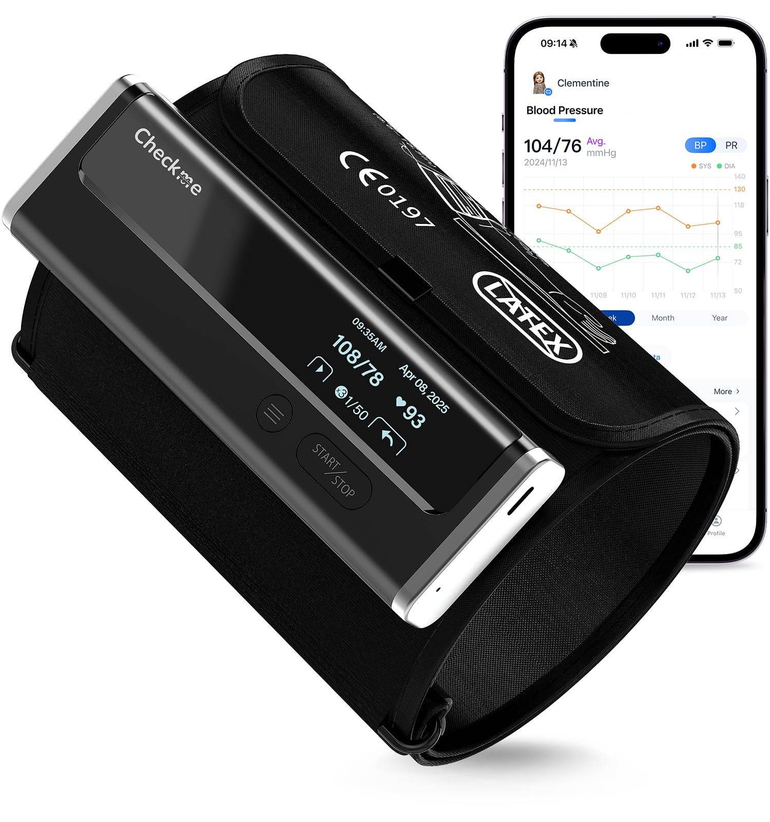 Checkme WiFi Blood Pressure Monitor for Home Use, Bluetooth Automatic Arm Cuff, Smart Digital BP Machine, Wireless Portable USB Rechargeable with X3 Accuracy Function, Free APP for iOS & Android Black