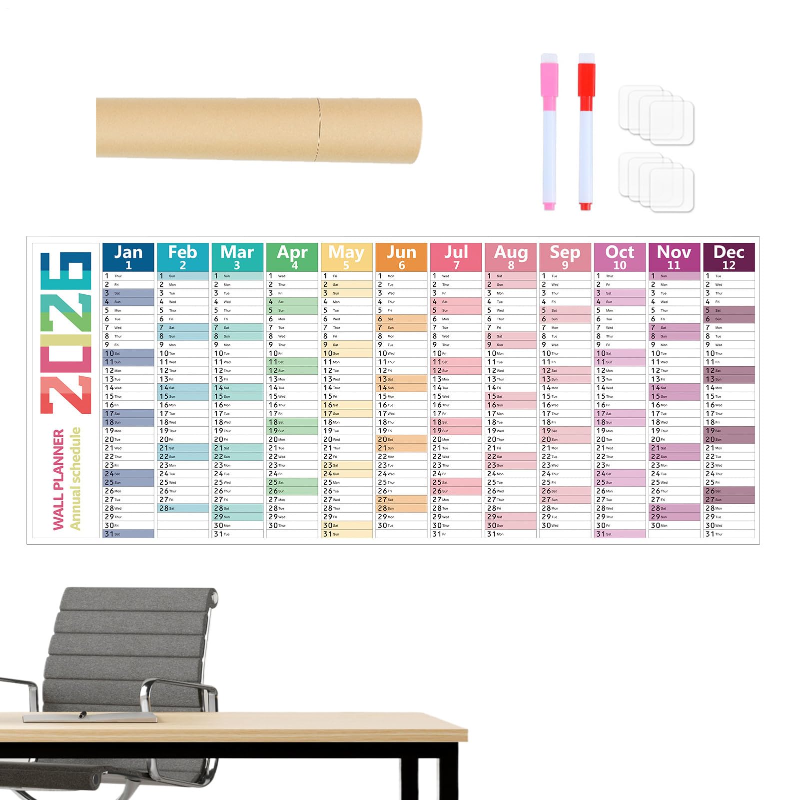 2026 Wall Calendar 12 Month - Dry Erase Wall Planner Large Calendar,Monthly Yearly Agenda Rome Decor for Planning Organizing Library Family Student Teacher Home Classroom New Year