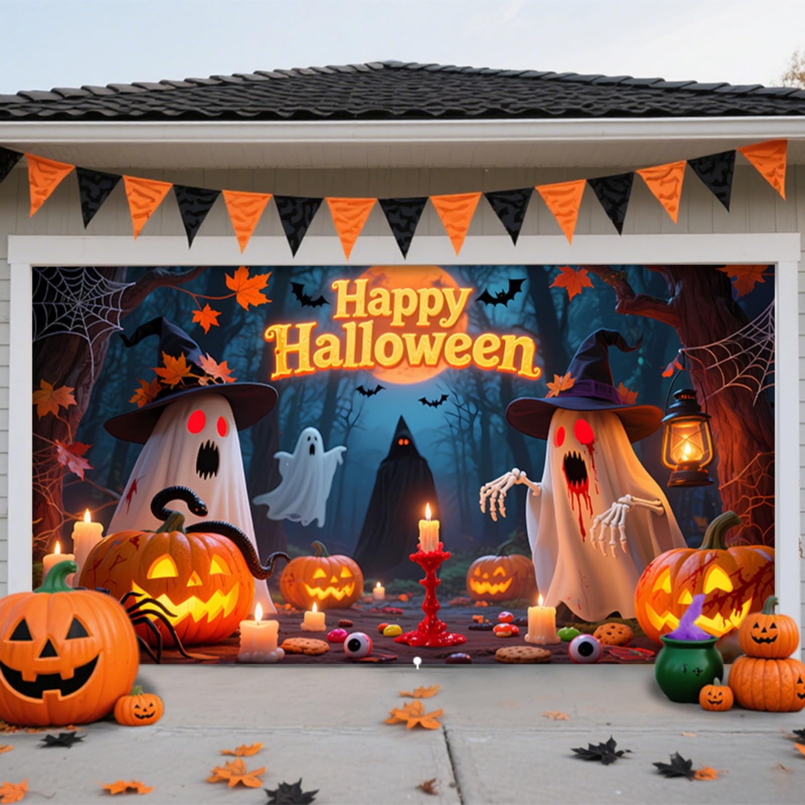 Decorazioni spaventose per la Porta del Garage di Halloween, Grande Striscione da Appendere, Copertura per Porta del Garage, Decorazioni murali di Halloween per Esterni, Interni, f