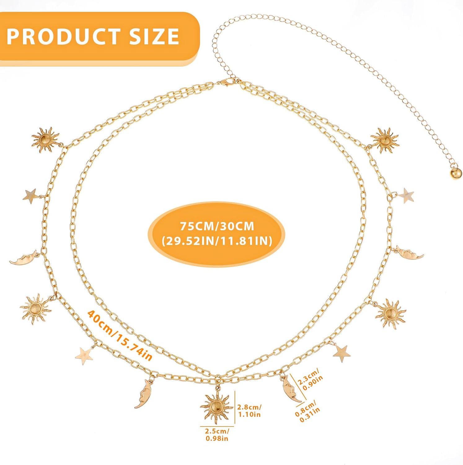 JIEYAO Double Layer Metal Waist Chain, Adjustable Women Waist Link Belt Multilayer Skinny Chain Waistband Sun and Moon Belly Waist Decor Belts (Gold) - Image 5