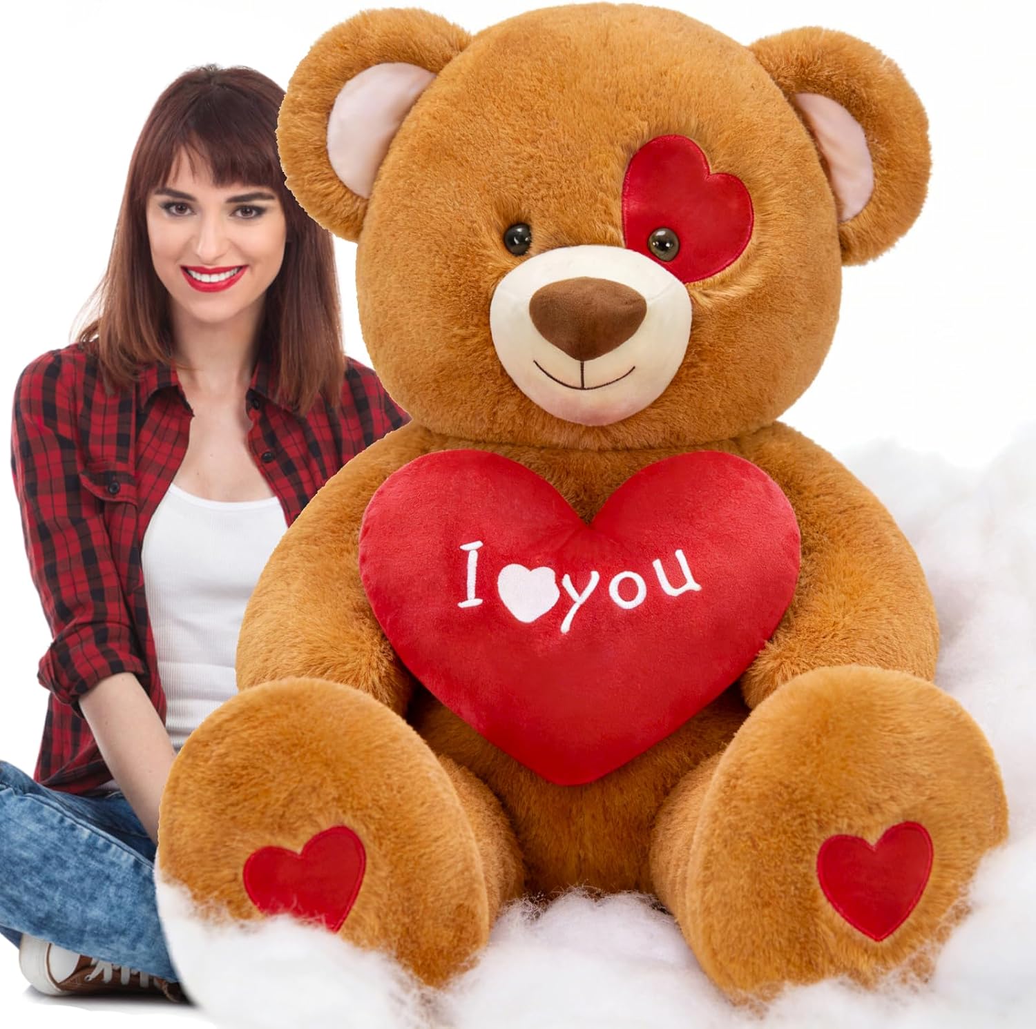 Tezituor 47 inch Big Teddy Bear Love You Stuffed Animal Giant Bear Plush Toy with Red Heart, Adorable Gifts for Girls Women Girlfriend Daughter Valentine's Day Anniversary