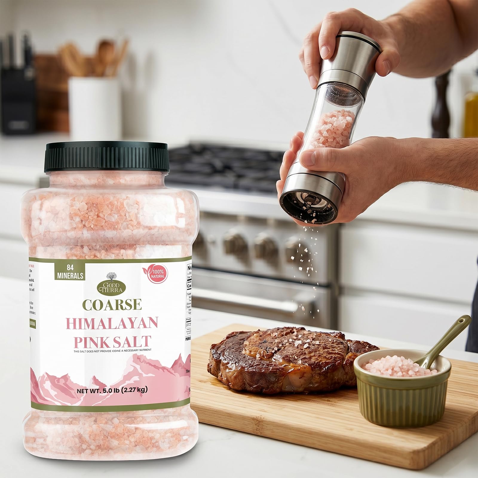 Good Tierra Himalaya-Salz im Glas, grob, 2,3 kg, ideal für Badesalz, Tischsalzmühlen und Gewürzgläser