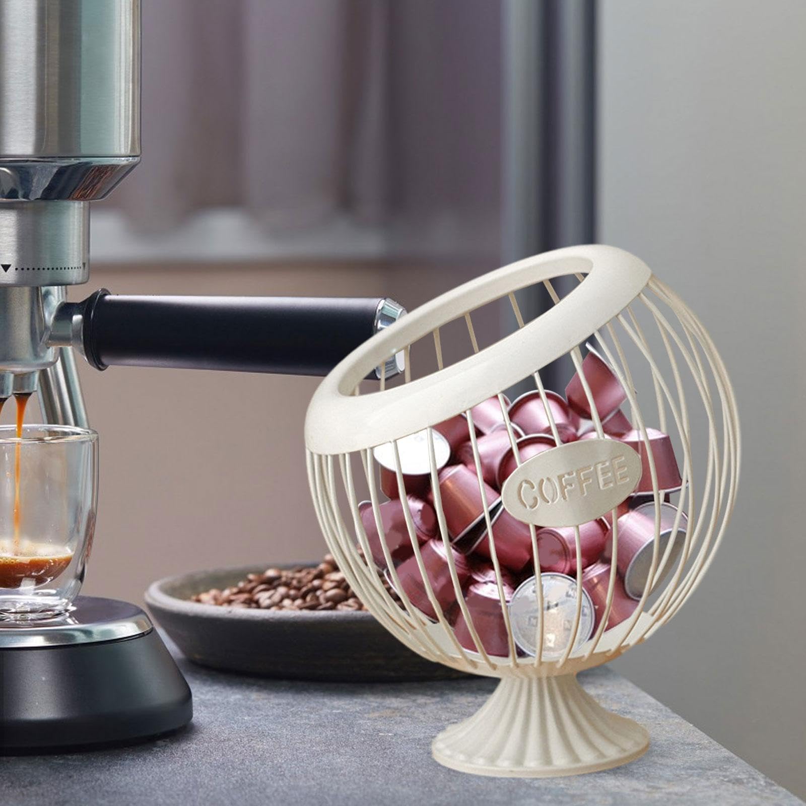 Cestello Porta caffè, Porta Cialde caffè, Organizer per Capsule Espresso per Bar, Bianco