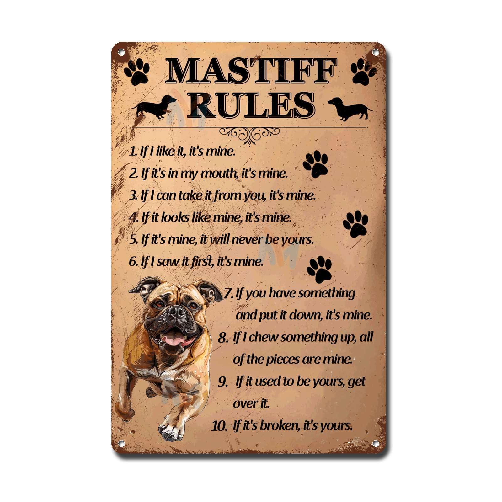 Metal Sign Tin Sign Vintage Wall Art Mastiff Rules Funny Bathroom Wall Decor For Restaurant 8x12 Inch Metal tin Signs
