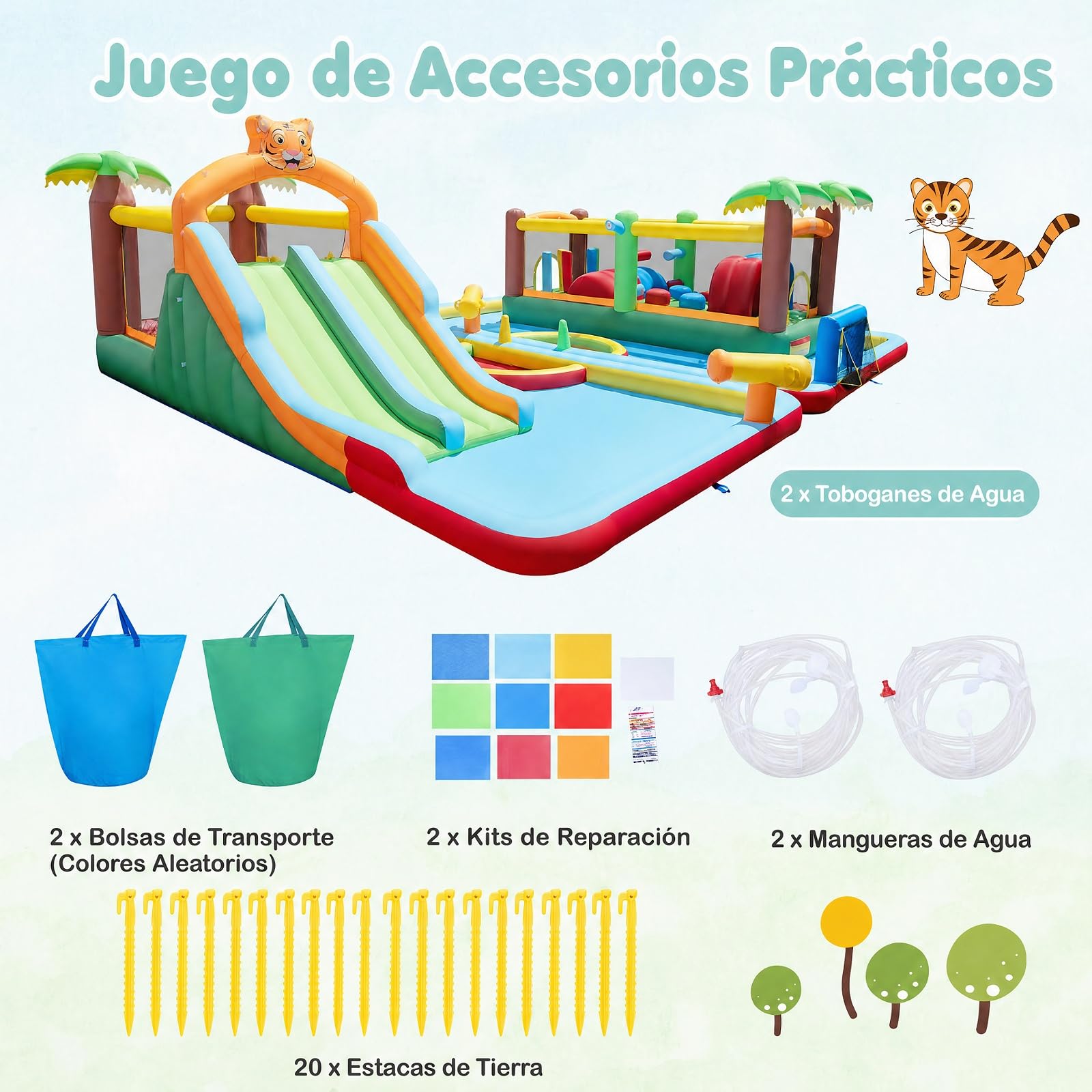 COSTWAY 9 en 1 Castillo Hinchable para Niños de 3-12 Años, sin Soplador