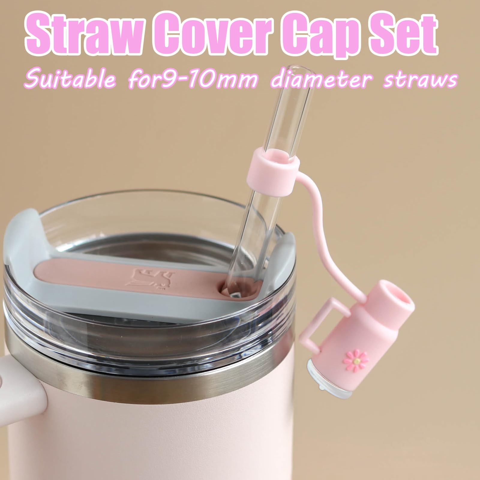 Set di 10 Accessori Stanley Cup,Tappi di Cannuccia in Silicone per Stanley Cup,Coperchi in Paglia per 9-10 mm Paglia