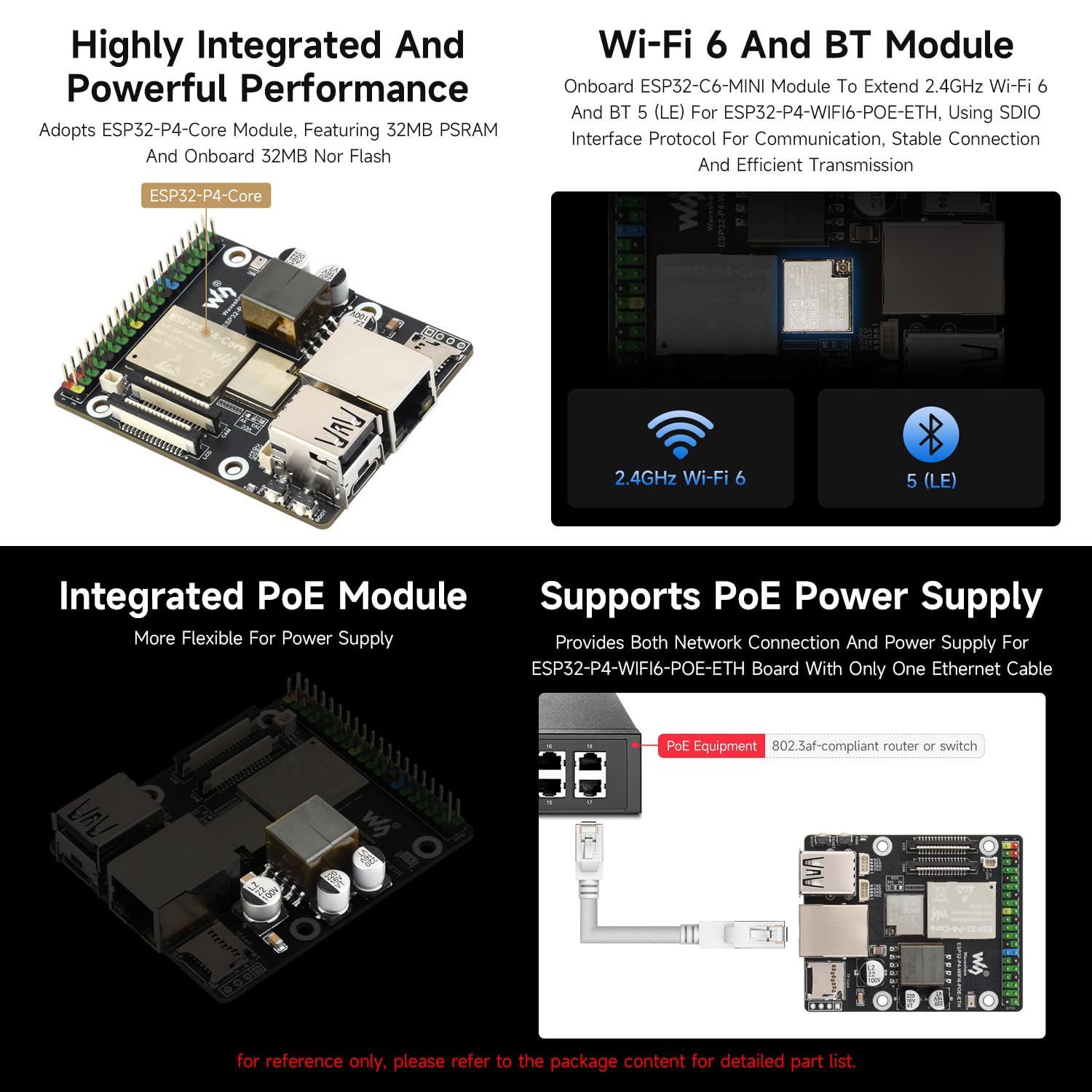 Waveshare ESP32-P4-WIFI6-POE-ETH High-Performance Development Board, Based on ESP32-P4 and ESP32-C6, Supports Wi-FI 6 and BT 5 (Le), with Integrated PoE Module for PoE Power Supply