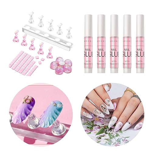 Miniatura 1 de Makartt Soporte de uñas acrílicas, soporte de práctica de uñas, puntas de uñas magnéticas, paquete de soportes de práctica, pegamento de uñas súper