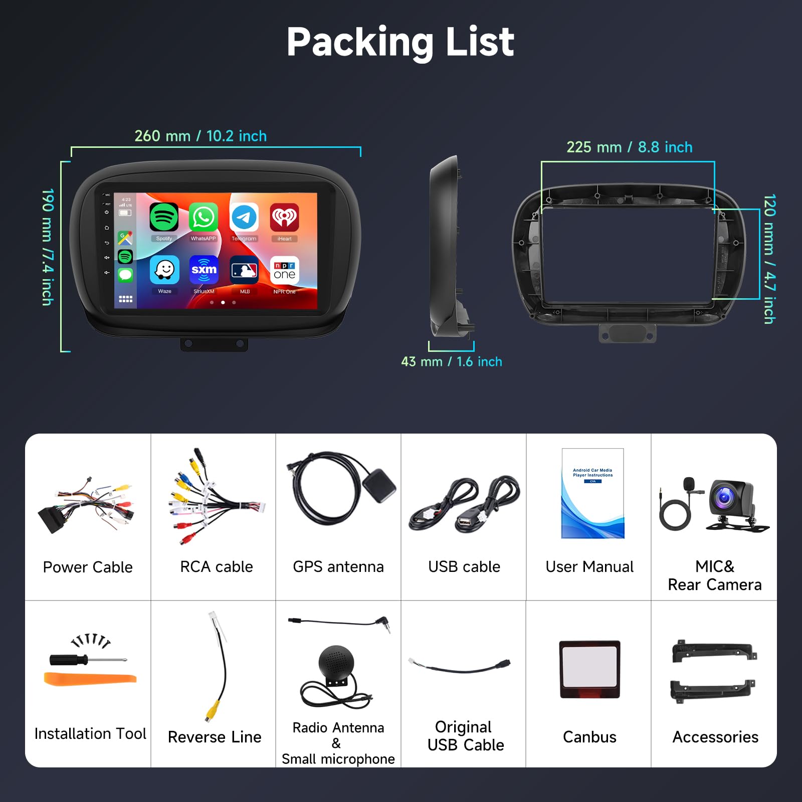 6G+128G Autoradio per Fiat 500X 2014-2020 8-Core Android Radio Bluetooth GPS, Hodozzy per Fiat 2 Din 9 Pollici Touchscreen Stereo CarPlay Wireless Android Auto, WiFi Navigatore DSP, FM RDS Telecamera