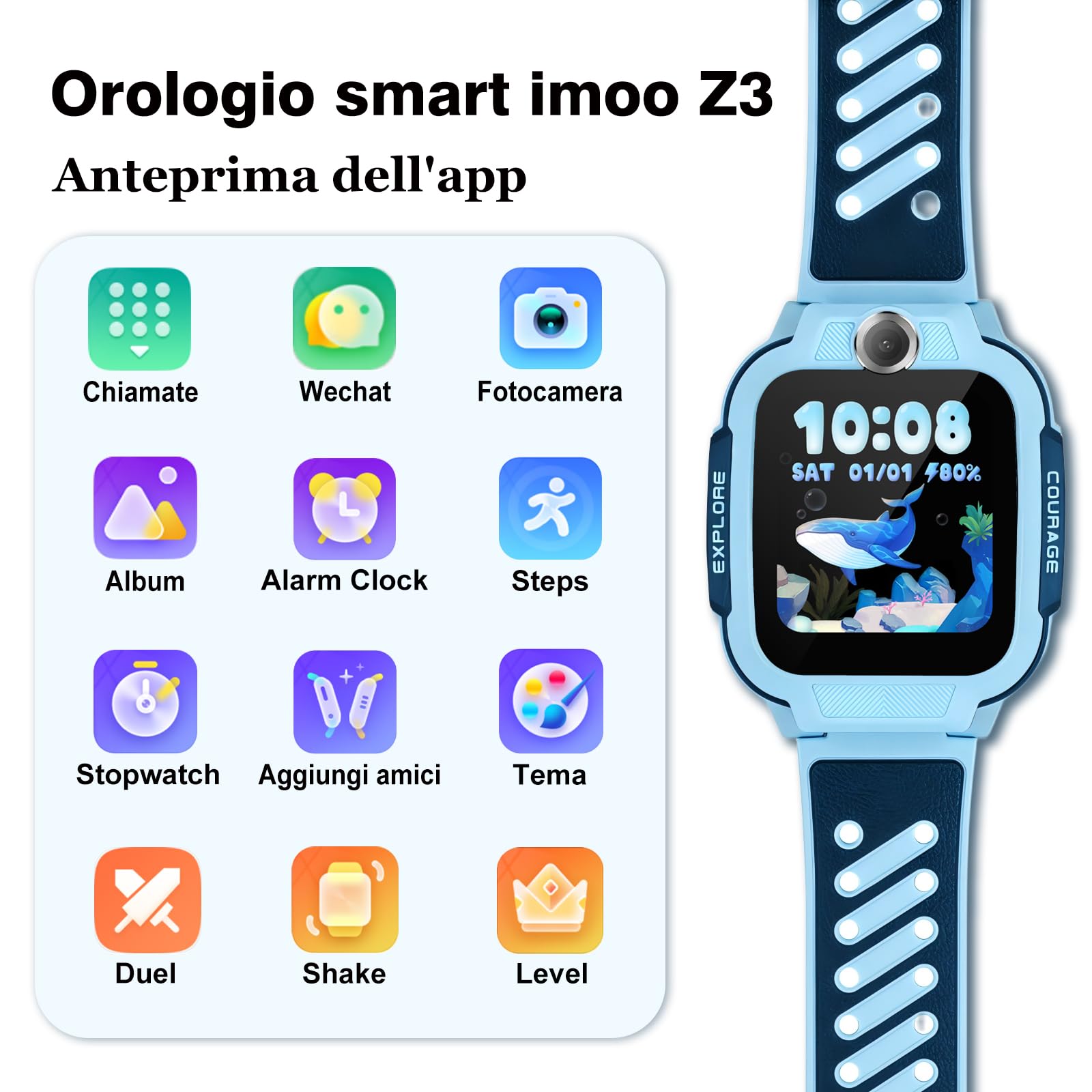 imoo Z3 orologio bambino, smartwatch bambini con GPS e scheda SIM & WiFi, videochiamata HD, controllo genitori, modalità aula, IPX8, SOS, fotocamera, 1,5", regalo per bambini ragazzo ragazza