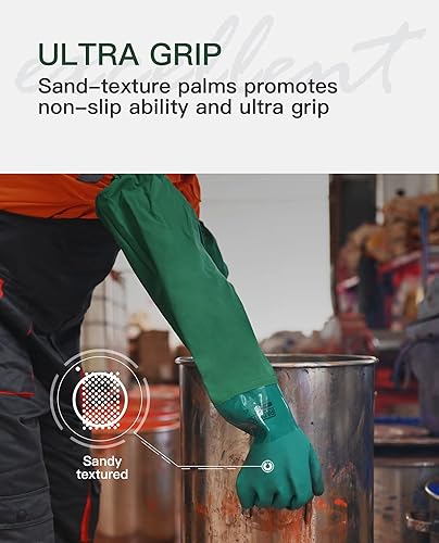 Miniatura 5 de PACIFIC PPE Guantes de goma extralargos de 26 pulgadas, resistentes a los químicos, de PVC, reutilizables, resistentes al agua, con forro de