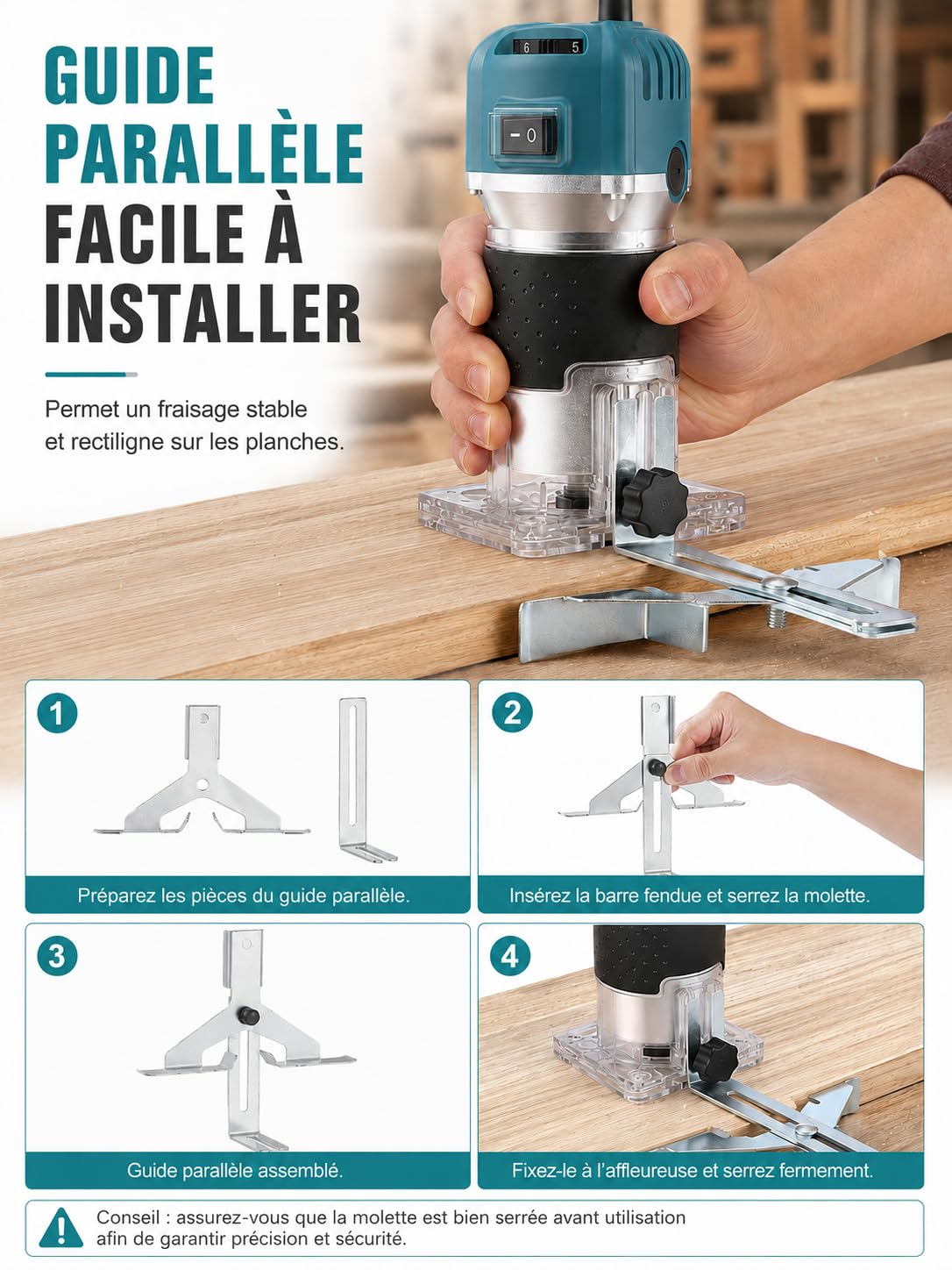VOBOR Affleureuse à Bois Défonceuse Électrique, 800W 30000 RPM Défonceuse à Bois avec 15 Fraises à Défoncer Queue de 1/4", Outil de Routeur avec Pinces de 6/6.35mm pour Travail du Bois