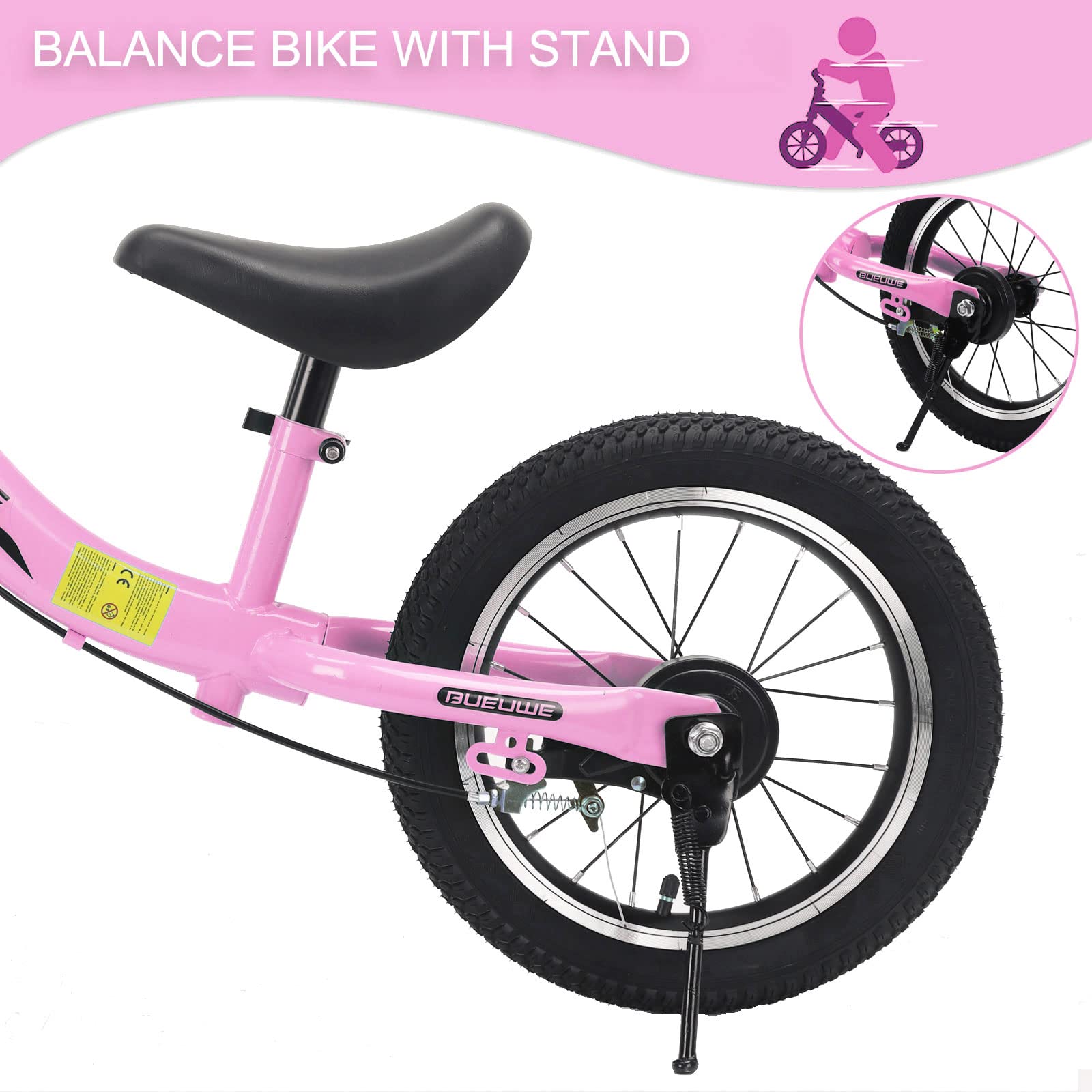 Bici Senza Pedali per Bambini 3-7 Anni, Ruote in Gomma da 16 Pollici, Fino a 45 Kg, con Freno, Cavalletto e Campanello, Regolabili in Altezza, Giochi per Bambina e Bambino