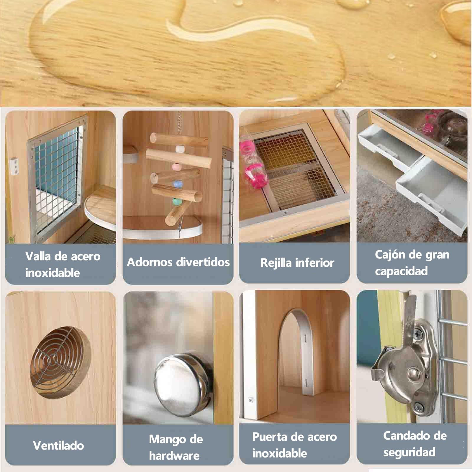 Jaula para Chinchilla, Jaula para Animales Pequeños, Jaula Caseta Madera Hámster Roedores con Puertas Delanteras/Tazón De Comida/Botella De Agua/Bandejas Deslizables/Ruedas Giratorias(60 * 40 * 80cm)