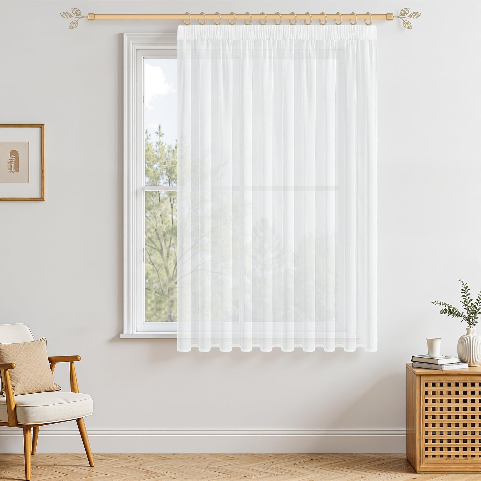 MRTREES Sheer Curtains with Rail Hooks Weiss 160X200cm (HXB) Gardinen Wohnzimmer Modern Transparent für Schiene Vorhänge Leinenoptik Durchsichtig für Schlafzimmer und Wohnzimmer, 1er Set