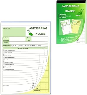 Garden Service Invoice Receipt Book, 2-Part Carbonless Landscaping Invoice Book for Small Business, 5.7 x 8.3 in, 50 Sets (White & Yellow), Lawn Care & Gardening Work Order Forms