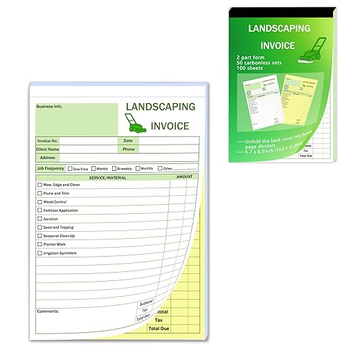 Garden Service Invoice Receipt Book, 2-Part Carbonless Landscaping Invoice Book