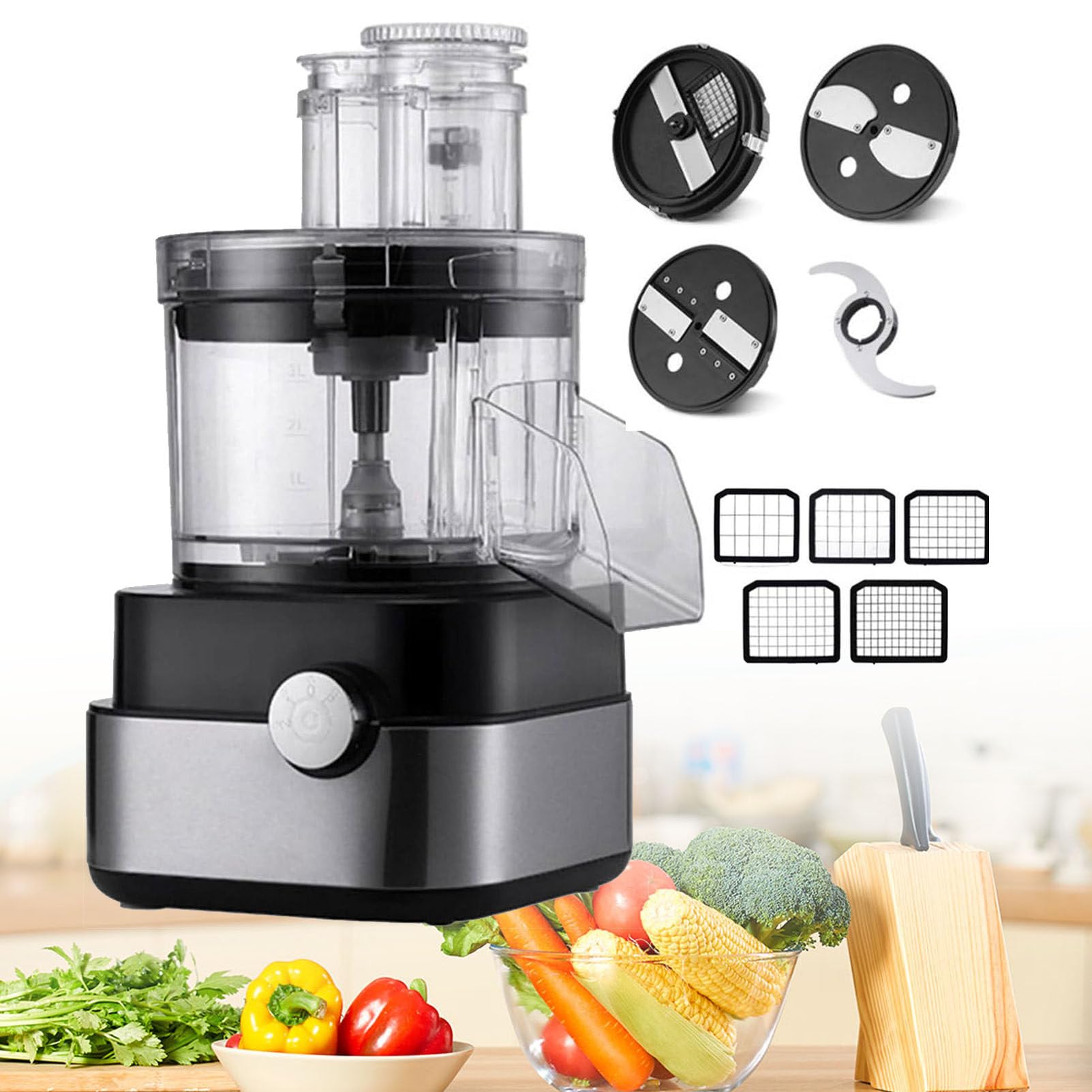 Cortador eléctrico de verduras en cubos, triturador de verduras, rallador, picadora de carne multifuncional, licuadora con rejilla de 5 cubos, capacidad de 5000 ml, picadora de frutas y verduras