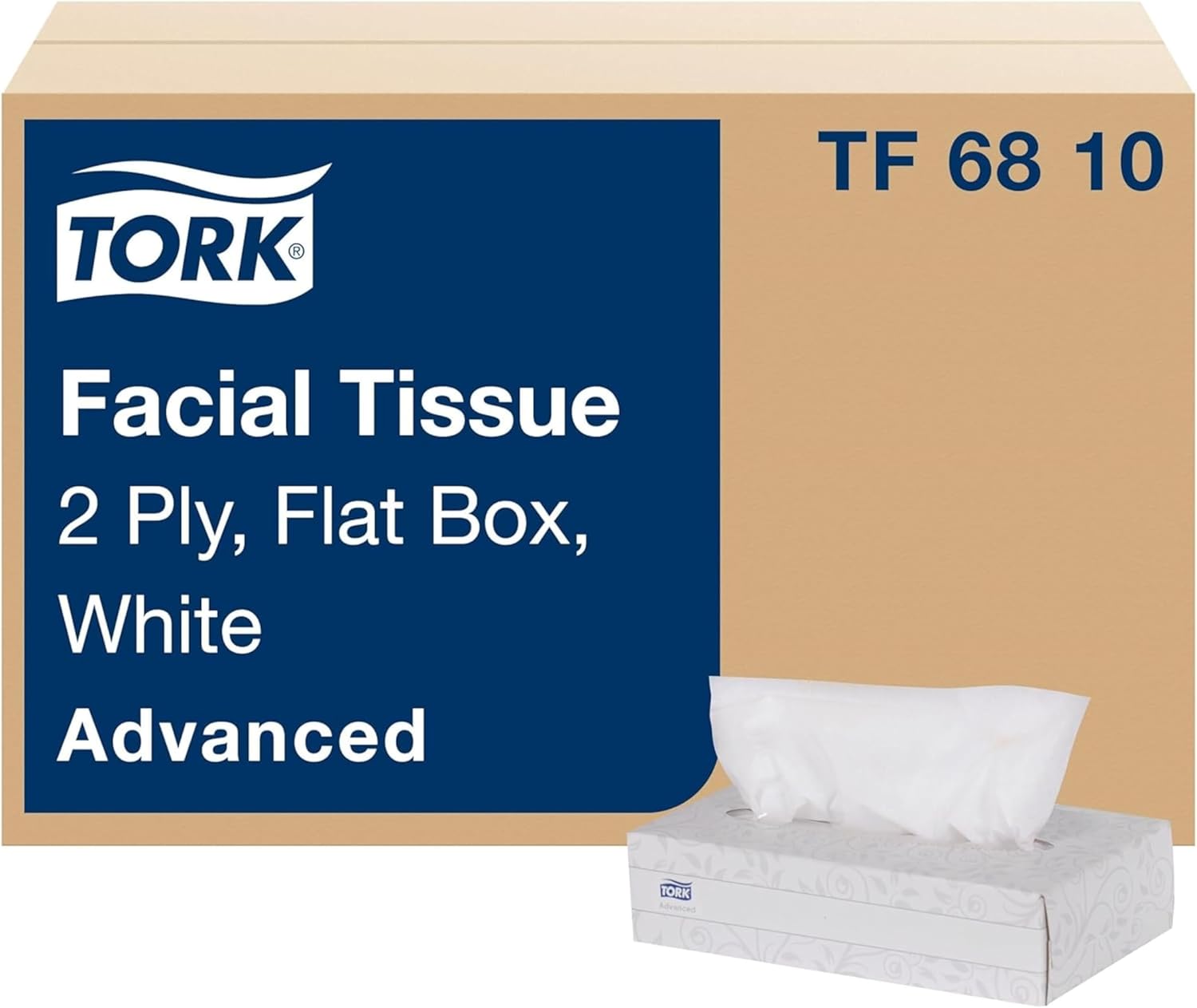 Tork Advanced Facial Tissue White Soft, Gentle 2-Ply, F1 Dispenser Compatible 30 Boxes x 100 Tissues (TF6810) Flat Box Advanced