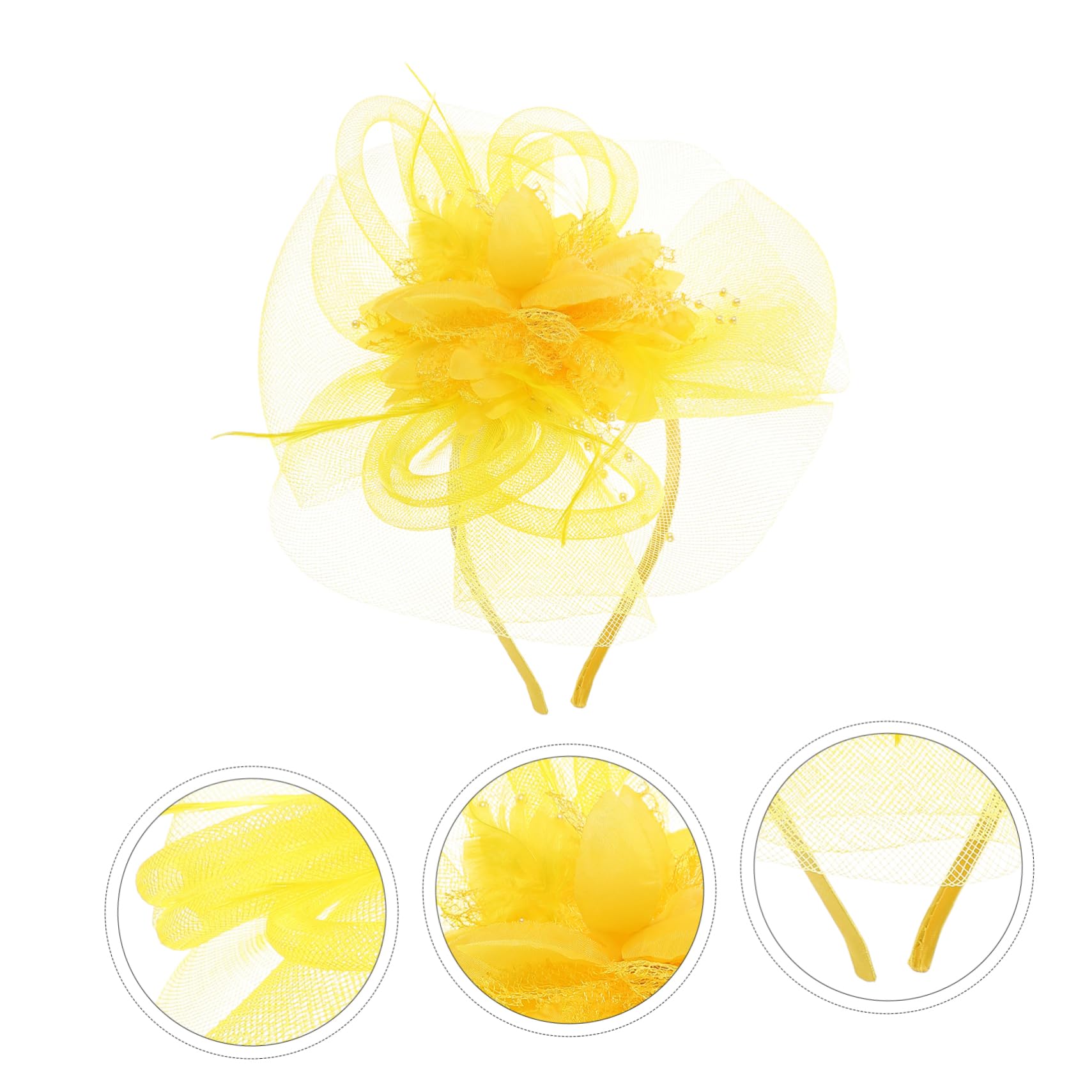 Beavorty 3pezzi Fascinator Tulle e Cerimonie Cerchietto Per e Matrimonio Accessorio Per e Ragazze Giallo