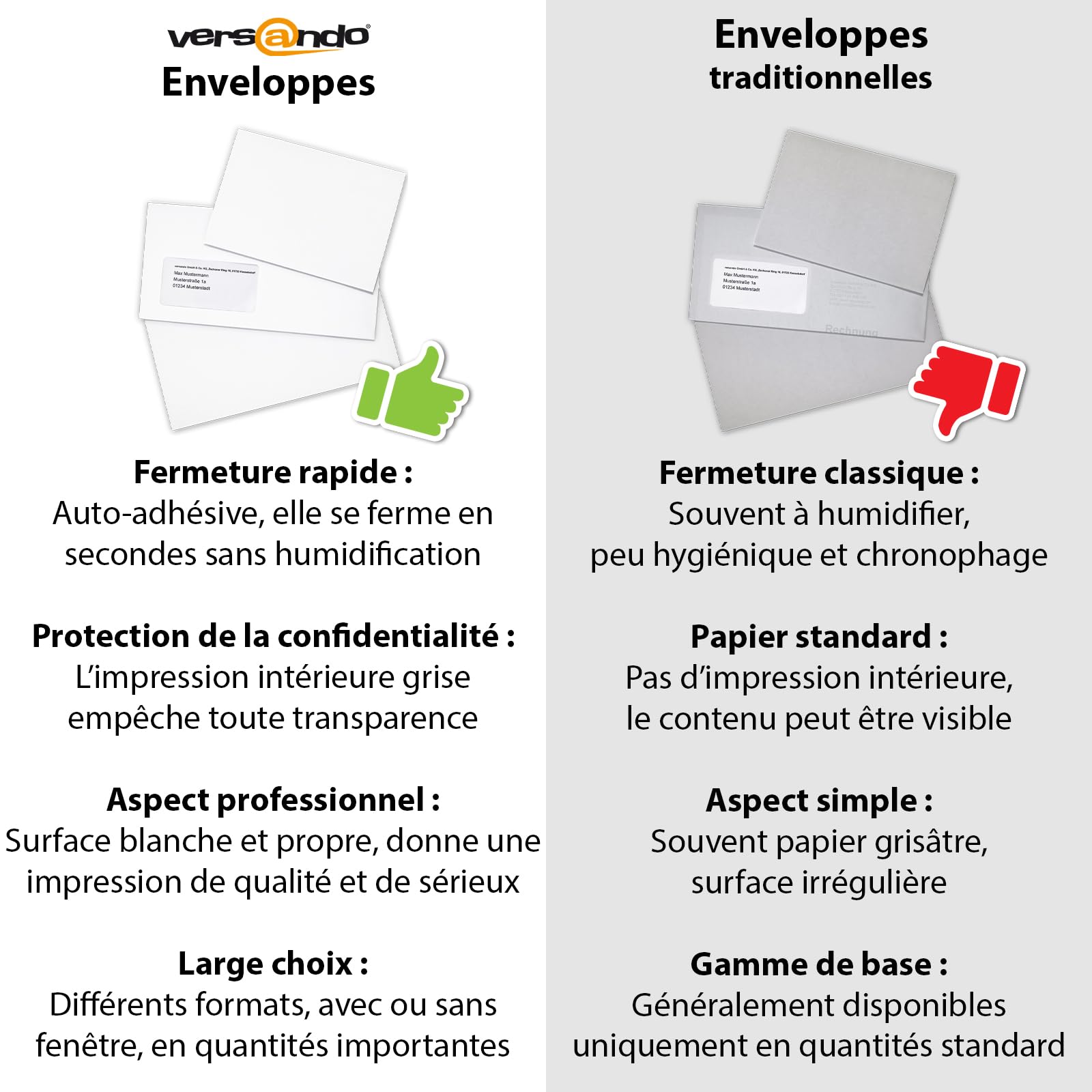 versando - 3000 enveloppes format DL 110 x 220 mm sans fenêtre, couleur