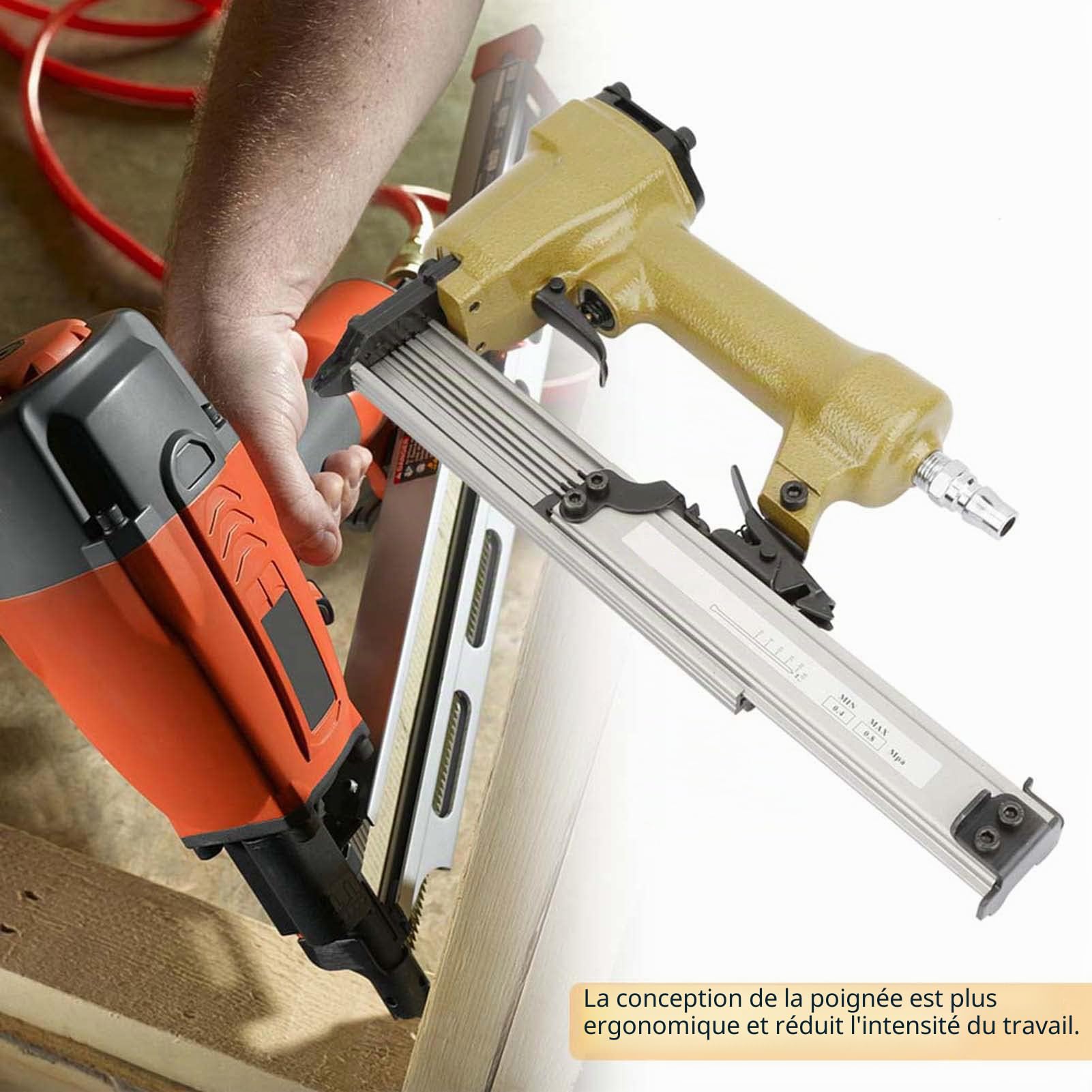 P625 Cloueuse Pneumatique Brad avec Agrafeuse à Air, Pistolet à Clous et Agrafes, Retour Rapide de L'air, 100 Fixations Incluses