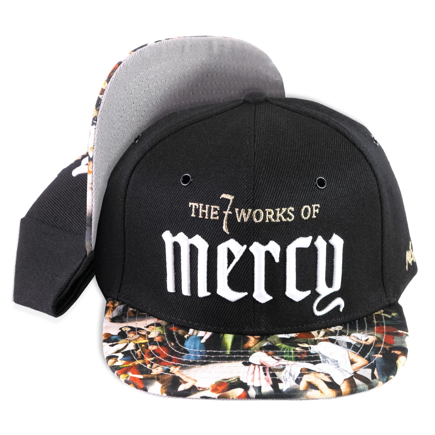 Nebelkind Snapback-Cap-Herren Damen Mercy Gemälde schwarz, Einheitsgröße OneSize, Größenverstellbar, Unisex, hochwertige Basecap trendig, Streetwear Style, Baseball-Kappe mit geradem Schirm, Retro