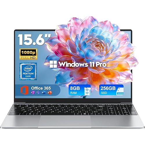 2026 Laptop Computer,15.6 Inch Windows 11 Pro Laptops with Microsoft Office,8GB RAM 256GB SSD,Intel Pentium Process,6H Battery,Mini HDMI,cam|Mic,Portable Thin for College Student Kids Business Work