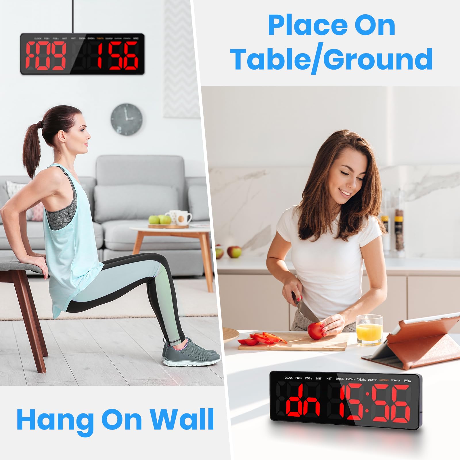 Timer Palestra da Parete,13.2" Orologio da Parete Digitale, Gym Timer Intervallo Fitness LED con CountDown/Up Cronometro, Luminosità & Volume Regolabile, Telecomando per Casa Garage Esterno