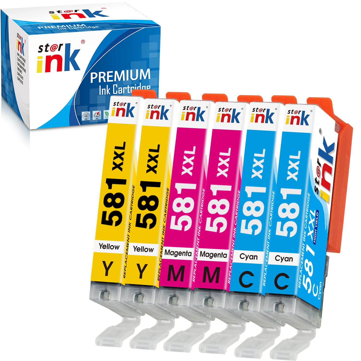 Starink CLI 581 XXL Kompatibel für Canon 581 XXL Cli581 581xxl Druckerpatronen für Canon Pixma TR8550 TR7550 TS6150 TS6151 TS6250 TR 7550 TR 8550 TS 6150 TS9550 TS9551C (2 Cyan 2 Magenta 2 Gelb)