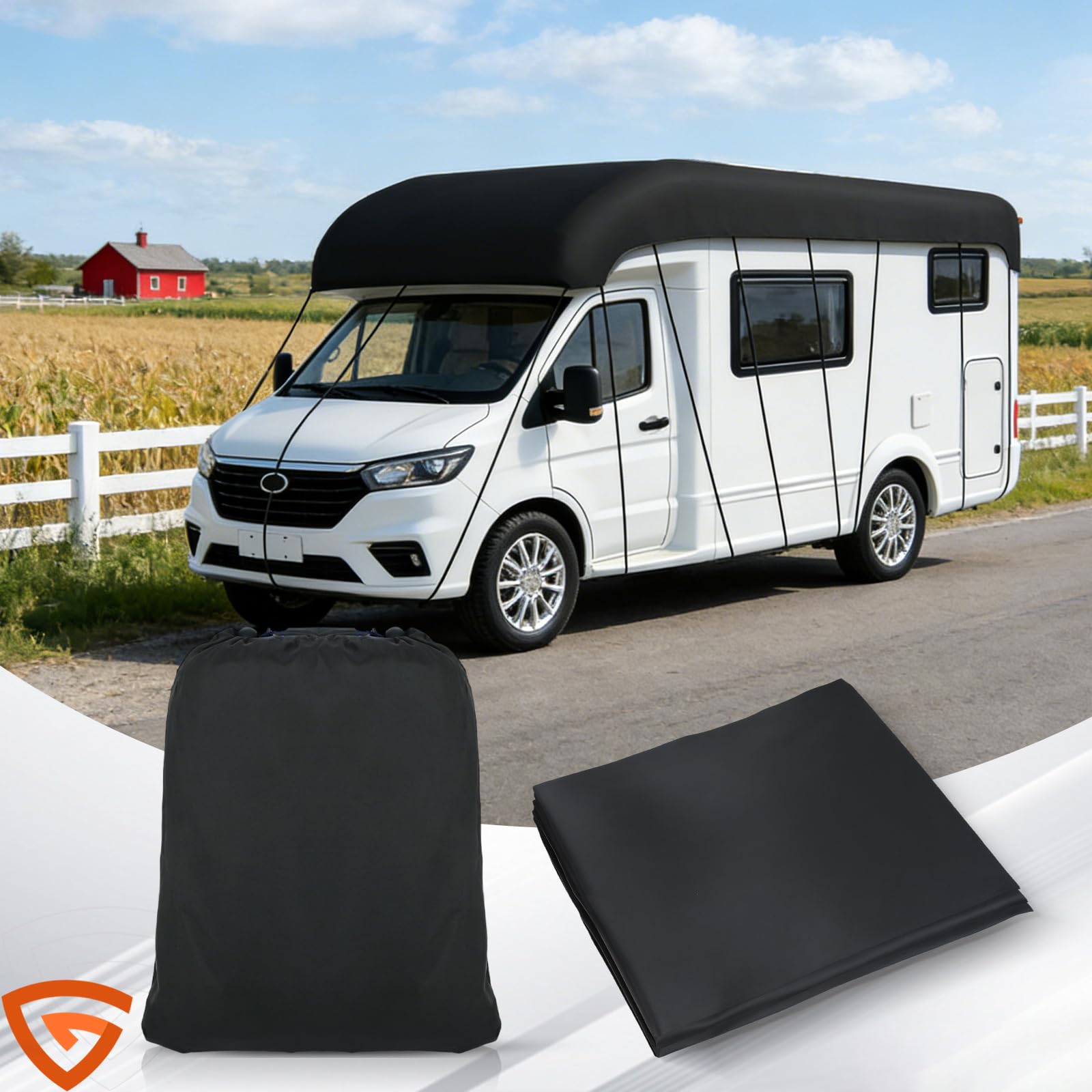 GEARMONSTER 6,5x3m Wohnwagen Abdeckung 210D Oxford Wasserdicht, Schwarz | Schutzhülle, UV Schutz, Regenschutz, Staubschutz, Dachabdeckung, atmungsaktiv, Wohnwagen, langlebiges Oxford Gewebe