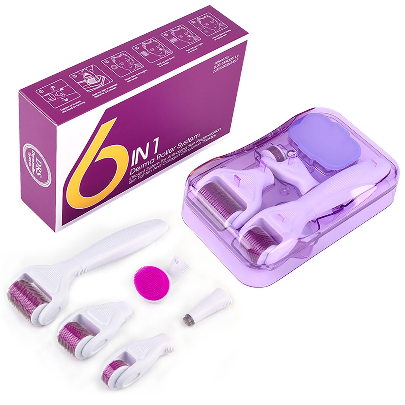 Home Use 6-In-1 Derma Microneedling Roller-Kit Skin Care Tools For Face and Body 0 3mm