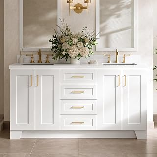 DKB Emilia white double bathroom vanity with quartz countertop