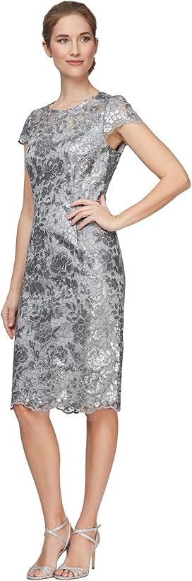 alex evenings embroidered cap sleeve dress