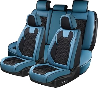 Seat Covers Full Set, 5 Seats Car Seat Protector, Seat Covers for Cars, Breathable Faux Leather Car Seat Cushion, Car Seat Protector, Car Seat Cover Universal fit for Most Cars Trucks, Blue