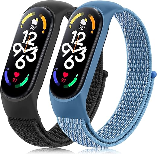 VANCLE 2 Pack Nylon Strap Compatible with Mi Band 7 6 5 &Amazfit Band 5 Soft Breathable Comfortable Adjustable Colorful...