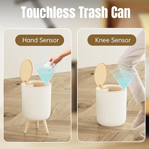 Miniatura 2 de URALFA Cubo de basura con sensor de movimiento con tapa, cubo de basura para baño, pequeño cubo de basura blanco sin contacto con patas, papelera