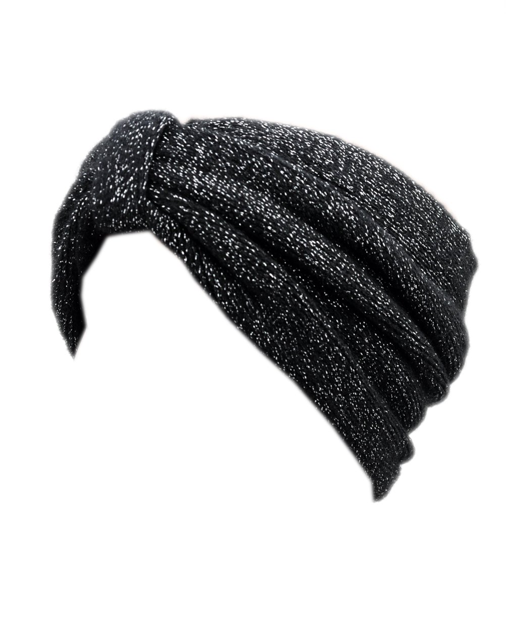 NYFASHION101 Sparkly Bow Knitted Metallic Thread Glitter Headband Headwrap, Black