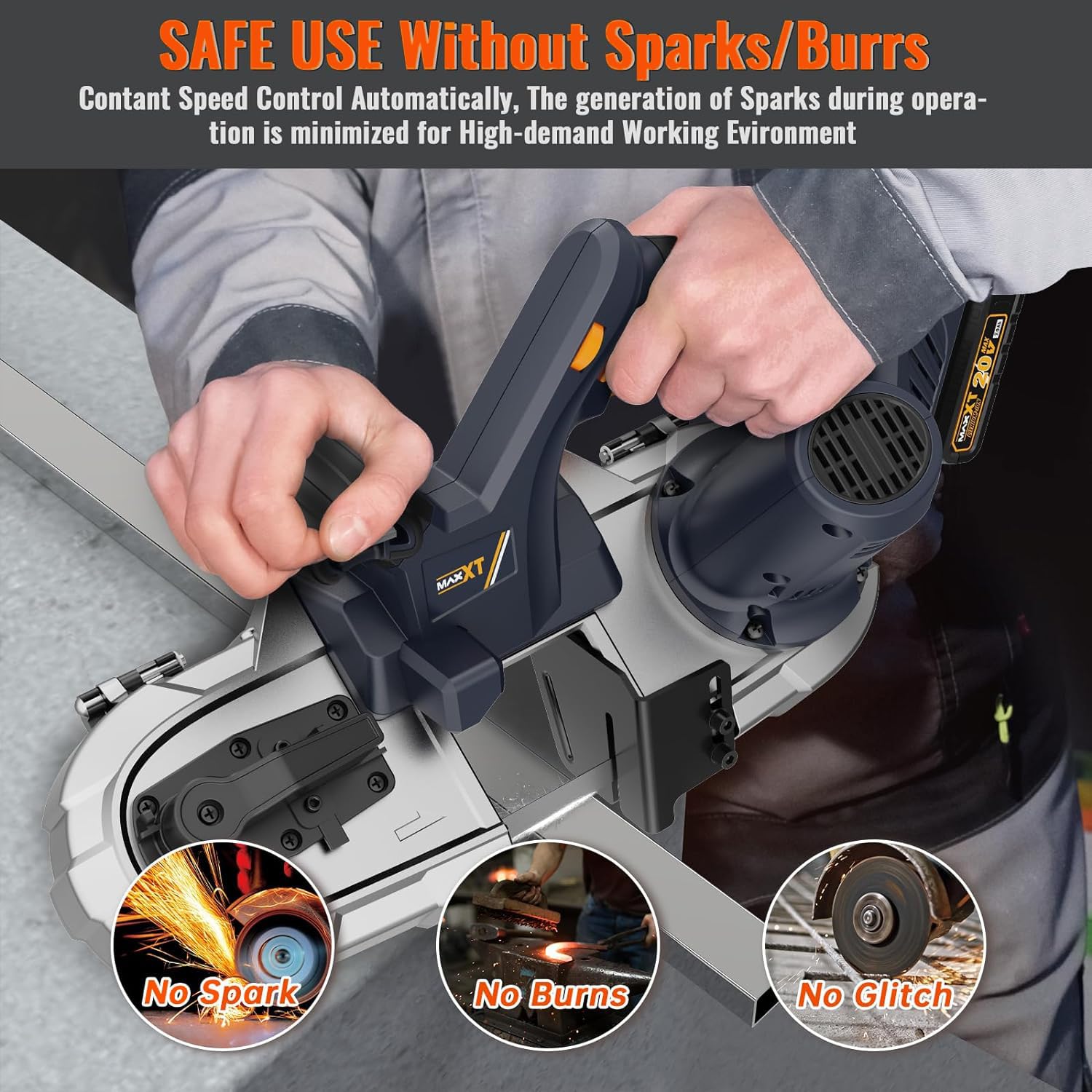 Bandsaw Cordless, MAXXT 2-1/2 inch Brushless Power Metal Bandsaw 20V MAX 2.5