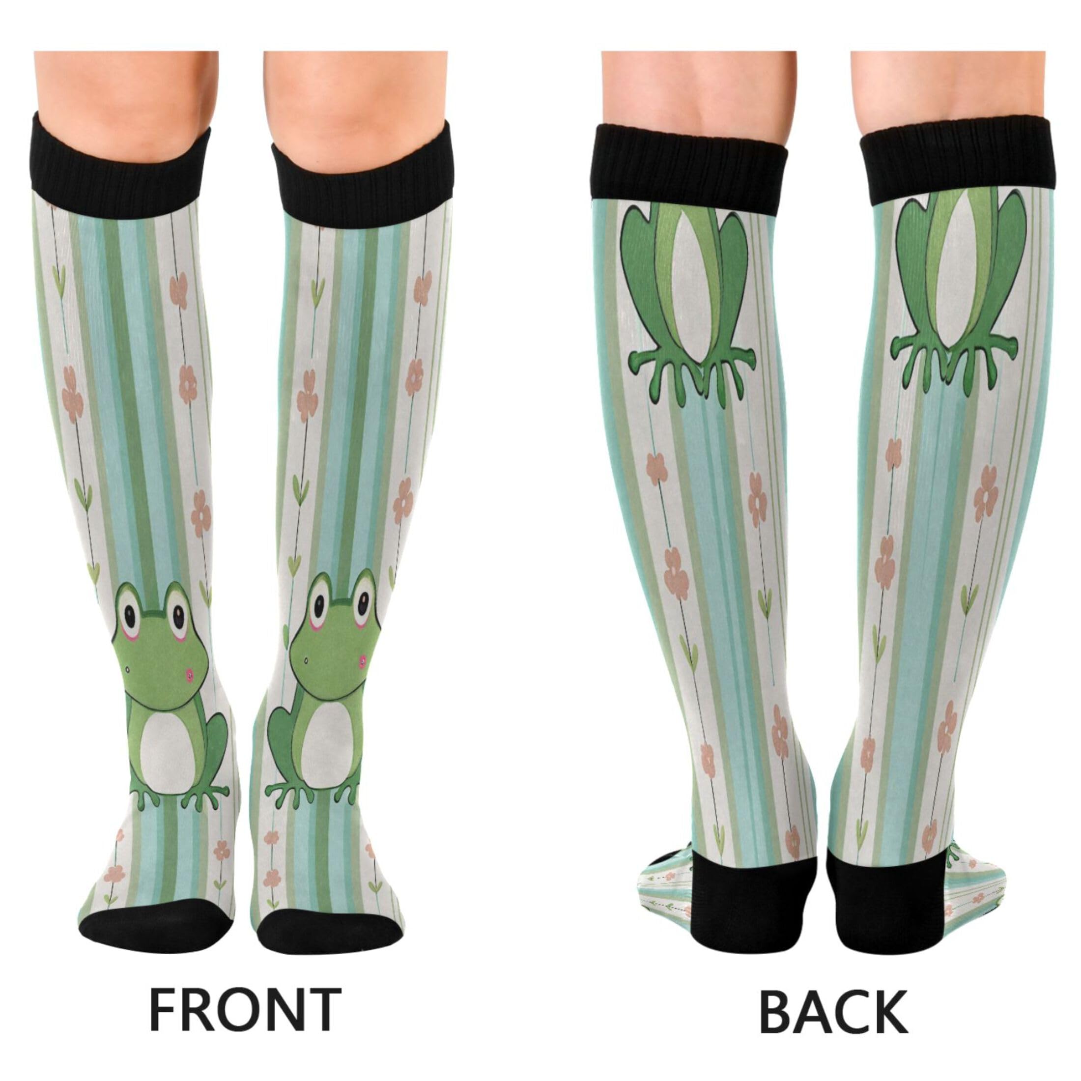 Burbuja Frog Stripes Compression Socks for Women Men (20-30mmHg), Knee High Socks Circulation Support for Sport Running Hiking Nurse, 1 Pair