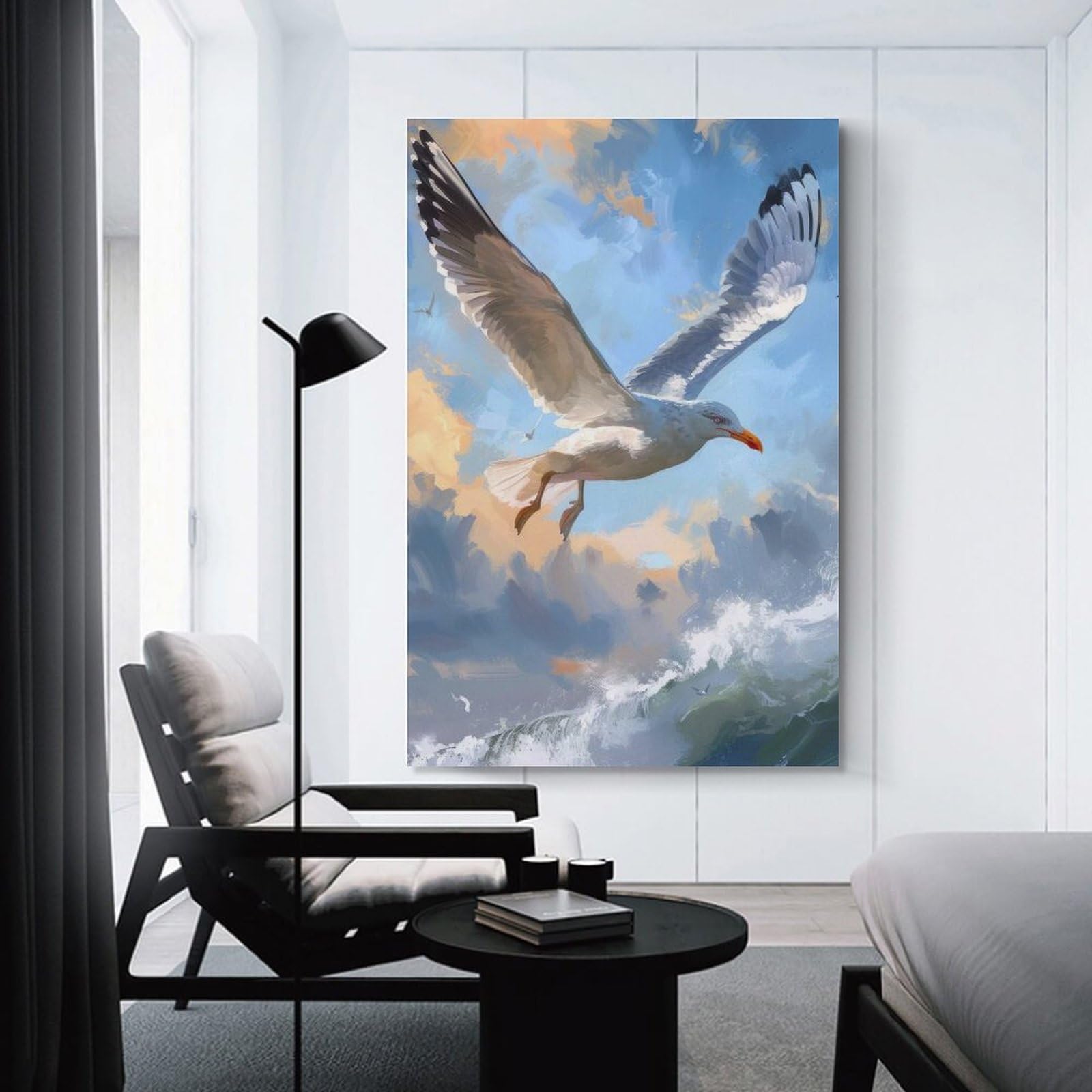 Junmoney Unframe-Style-19 Seagull Soaring Over Ocean Waves Canvas Wall Picture, 20X30inch(50X75cm), For Living Room, Bedroom Or Apartment Walls, Decorative Artwork For Empty Walls