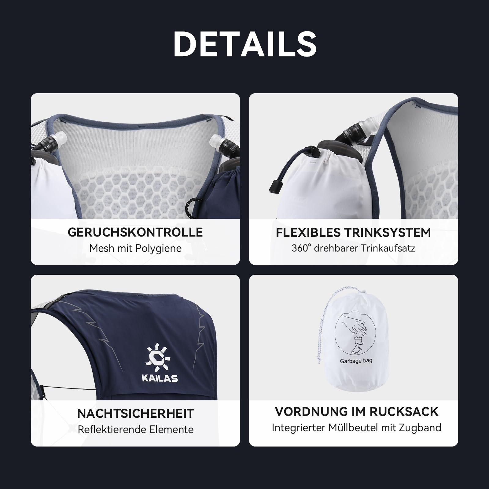 KAILAS Fuga Air 8 IV Gilet d'hydratation léger avec 2 bulles d'eau en TPU pour homme et femme Pour le trail, le cyclisme, la randonnée