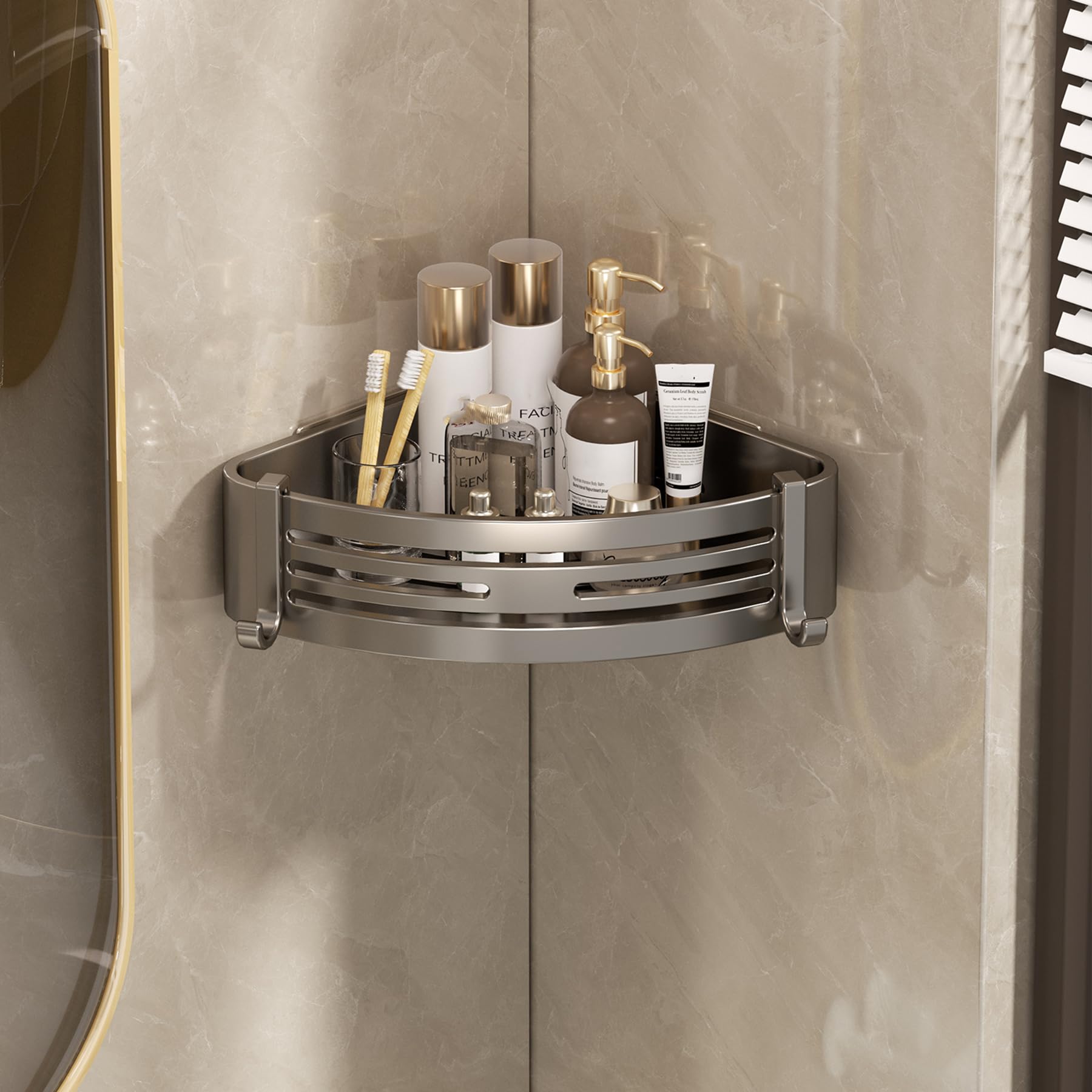 SRURLLUG Rustproof Corner Shower Caddy 2 Pack Adhesive Bathroom Corner Organizer Shelf No Drilling Wall Mounted Shower Storage