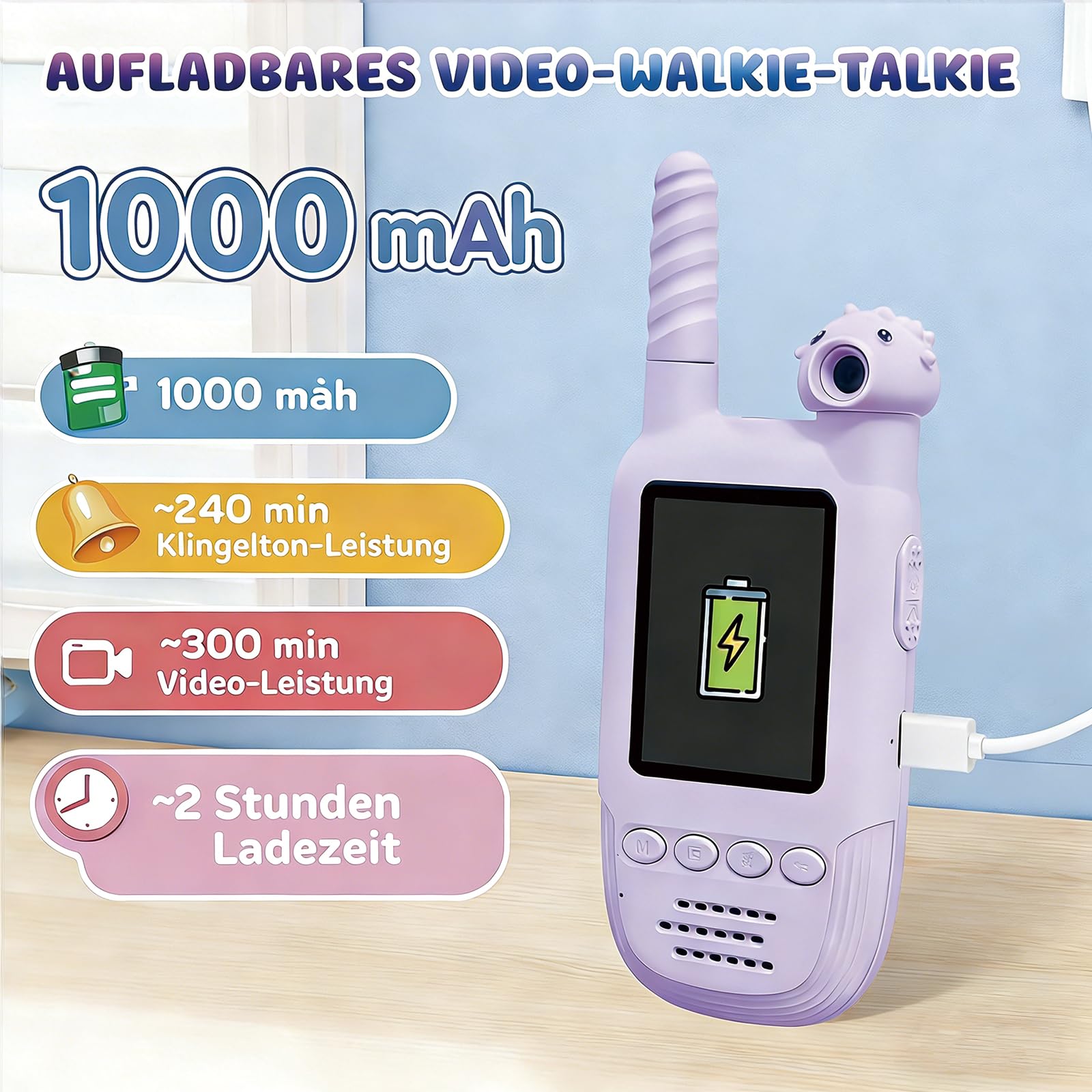 Video Walkie Talkie Kinder 2er Set, wiederaufladbare Walky Talkies mit 180° Kamera & Foto, Draußen Spielzeug Geschenk für Jungen Mädchen 3-12 Jahre