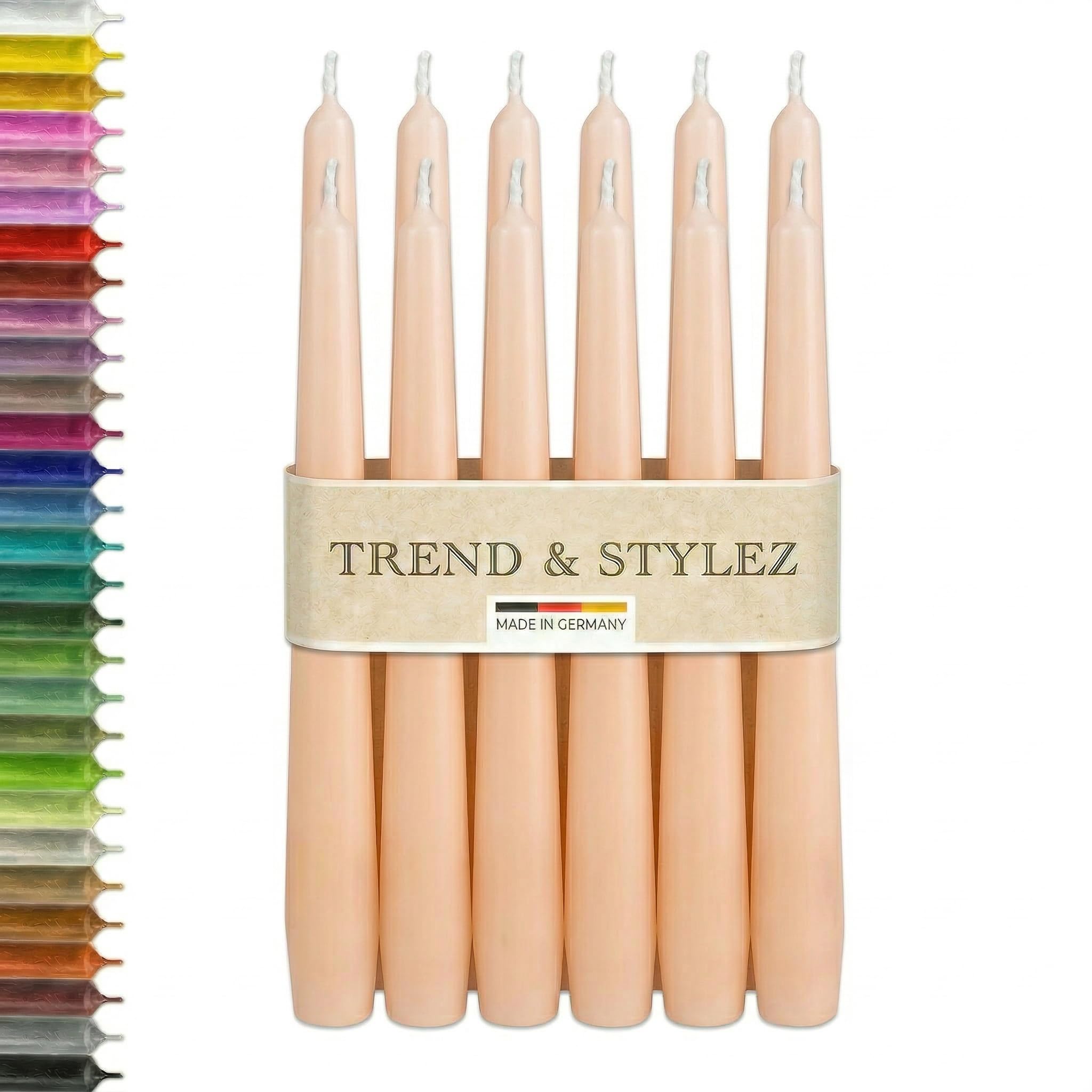 Eleganti candele a punta 250 x 23 mm, candele da tavola di alta qualità e decorazione da tavolo, antigoccia, inodore, durata 8 ore, certificazione RAL, Made in Germany (pesca, confezione da 12)