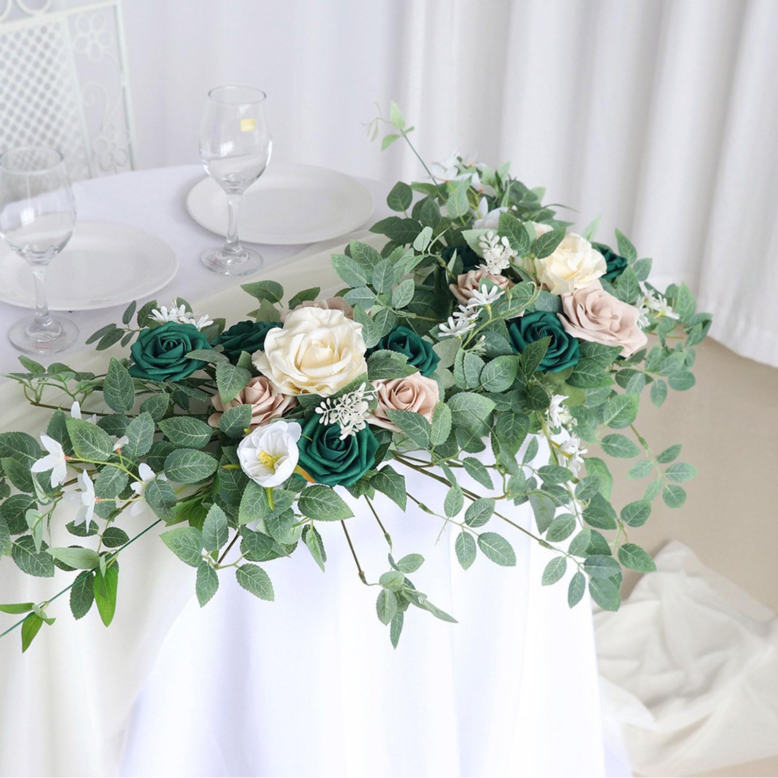 Set di 2 Fiori Artificiali per Decorazioni da Tavolo per Matrimoni, Arco Nuziale e centrotavola Versatili per tavoli, Ghirlanda di Verde, Composizione Floreale e Decorazioni per la tavola (Verde)