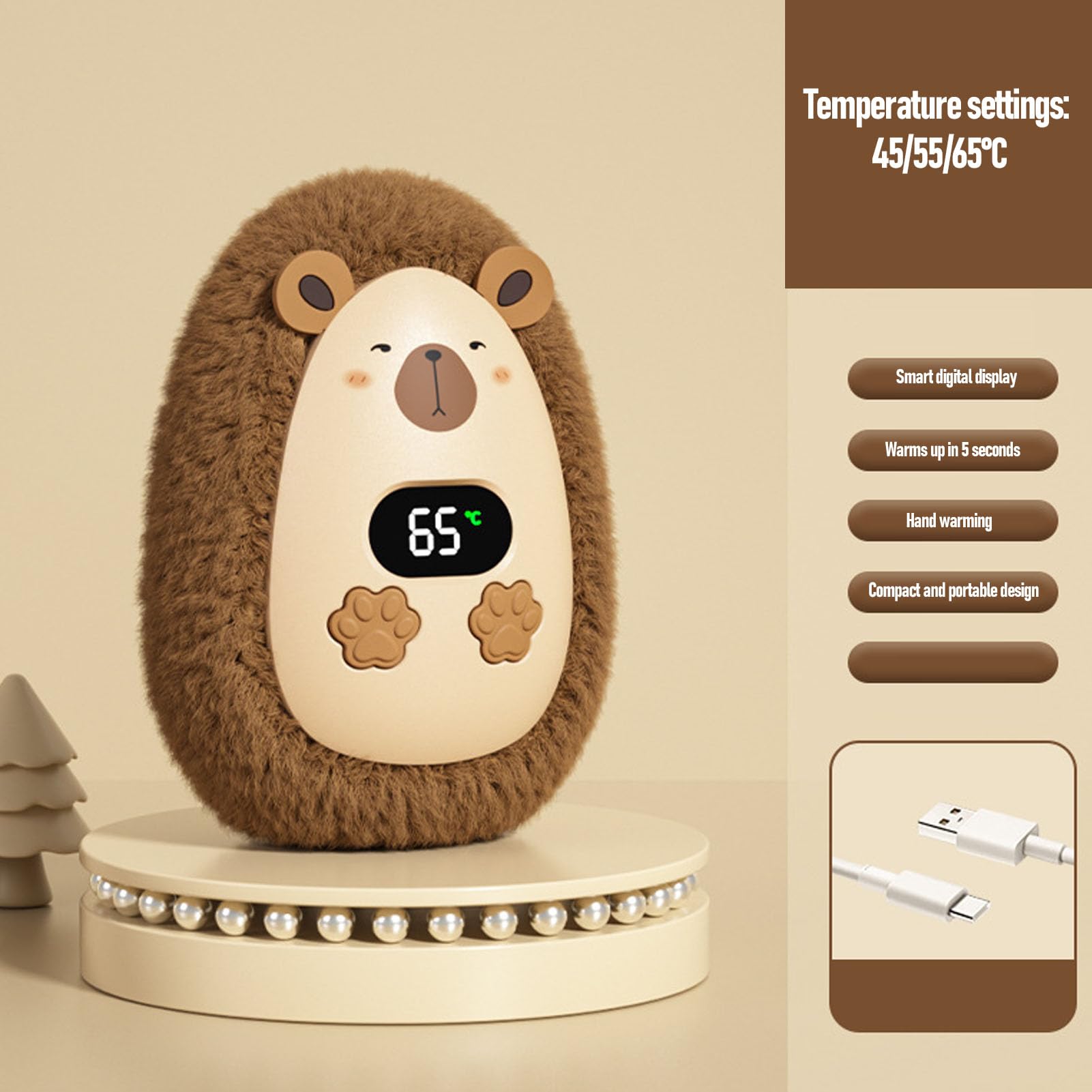 Garsent Scaldamani Ricaricabili e Graziosi Peluche a Forma di Animale, Magnetico Riscaldatore di Tasca Elettrica con Display Digitale, Regali di Calde Portatili Riutilizzabili per Donne