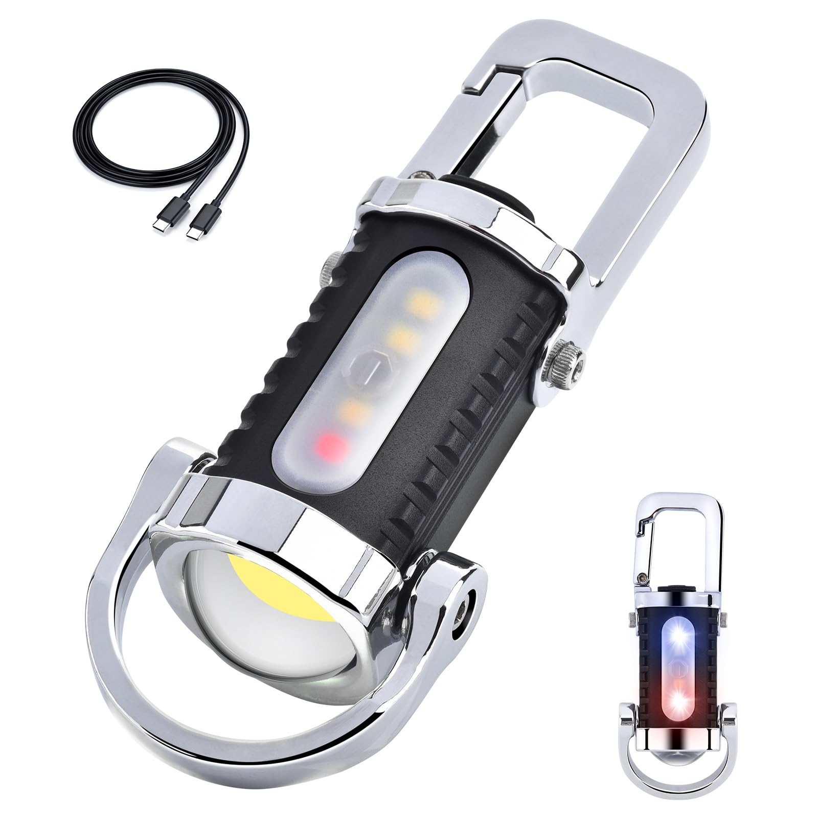 FULLIKES Keychain Flashlight (3 in 1), Portable Rechargeable Bright Keychain Flashlight, Cob Keychain Work Light with 7 Light Modes, 1500 Lumens Mini Keychain Lights for Emergencies