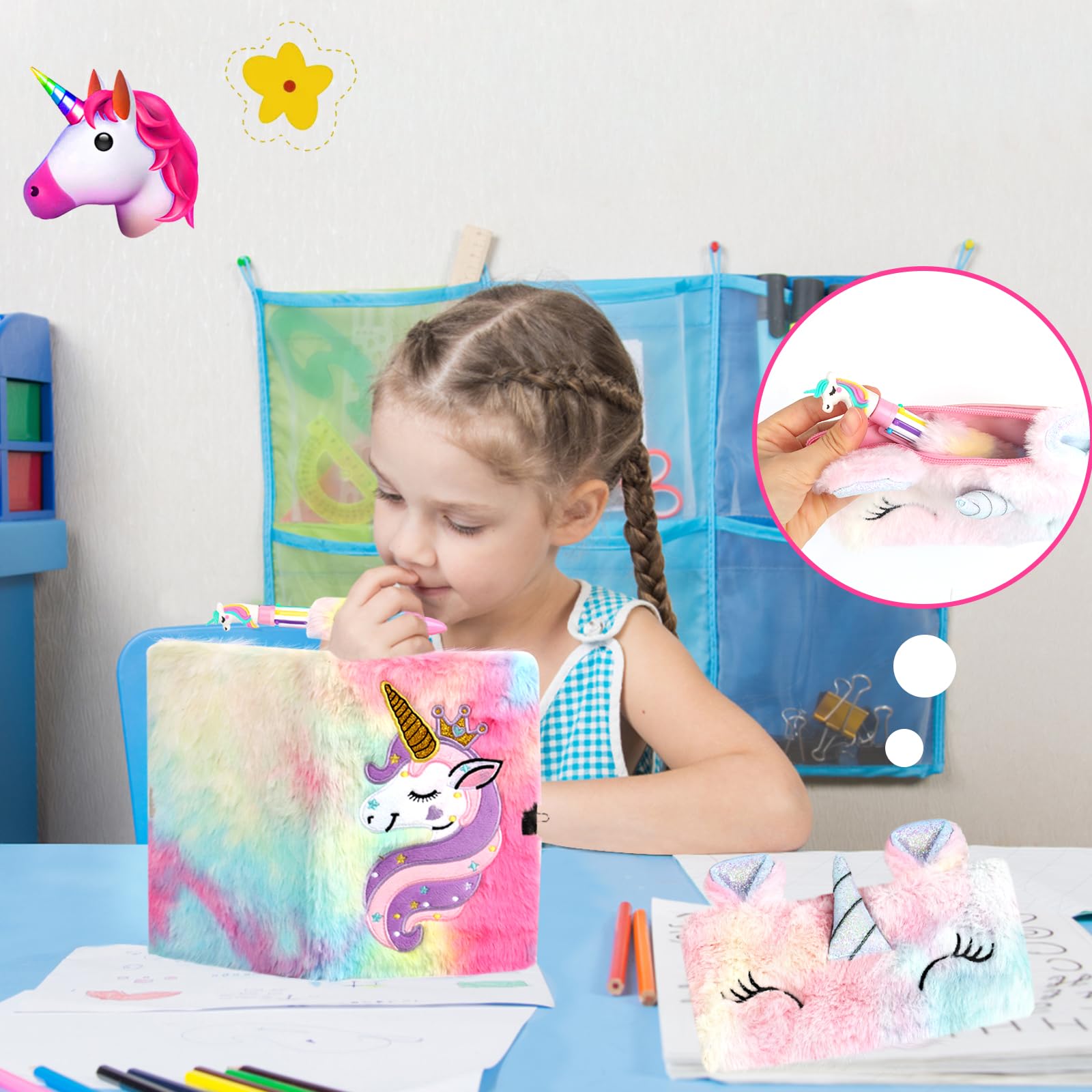 talifoca Diario Segreto Bambina con Lucchetto, peluche Unicorno Diario in Peluche Diario Segreto Unicorno, Astuccio Unicorno e Penna, privato Blocchi magici per ragazze Regalo di Natale compleanno