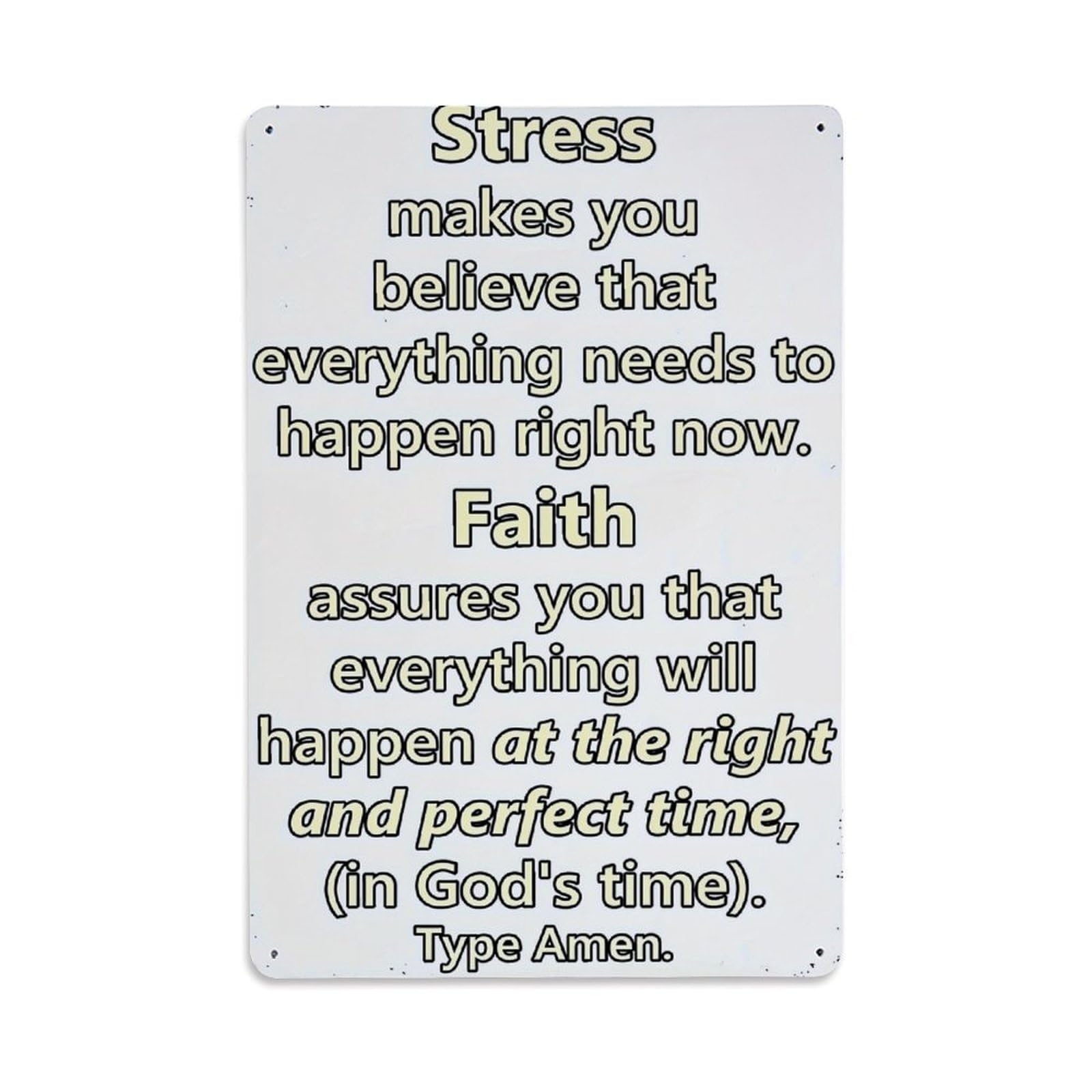 Nestemfo Vintage Stress And Faith Quote Print Tin Sign Metal Sign, Living Room,Bar, Home, Bedroom Wall Decor,Retro Metal Poster 8X12 Inches